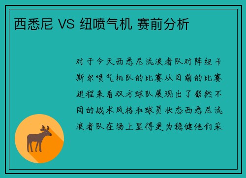 西悉尼 VS 纽喷气机 赛前分析
